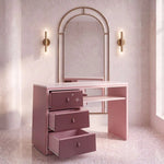Additional view of Prinkly Pink Manicure Table with Storage, showing 3 drawers with the finish and form clearly visible.
