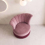 Queeny Pink Velvet Modern Pedicure Chair product view showing plush padded seat and fluted base for a modern salon interior.