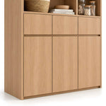 Alternate view of Ralonary Wooden Hutch Storage Cabinet, showing open display shelving and eight upper storage compartments.