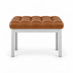 Rebosy Pedicure Footrest showing a tan brown leather cushion and four straight metal legs against a white background.