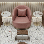 Alternate angle of Roundara Pink Velvet Pedicure Chair, showing rounded design with the finish and form clearly visible.