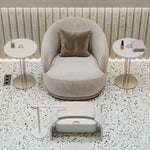 Alternate angle of Roundara Cream Velvet Pedicure Chair, showing spacious seating area for room layout and styling ideas.