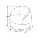 Roundara Cream Velvet Pedicure Chair size guide lists 75 cm wide, 75 cm deep, and 90 cm high to help plan fit in the salon.