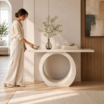 Alternate angle of Roundola Wooden Console Table, showing clean rectangular tabletop to show the product's overall form.