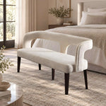 Sankilavo Beige Upholstered Accent Bench product view showing curved upholstered backrest for a modern entryway interior.