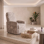 Alternate angle of Silaniya Beige Pedicure Chair, showing deep cushioned seat with the finish and form clearly visible.