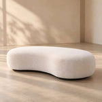 Sinolora Cream Upholstered Accent Bench featuring rounded silhouette and plush upholstery in a clear product photograph.