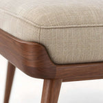 Close-up of Sokirova Beige Wooden Upholstered Accent Bench, highlighting padded seat to show the product's overall form.