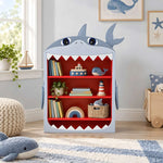 Alternate product view of Sqqualo Shark Kids Bookcase, featuring shark-inspired design, 3 open shelves, and playful details.