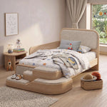 Close-up of Steppina Ivory White Kids Single Bed with Steps, highlighting integrated front steps in a modern home setting.