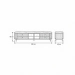 Stillvolra White Marble Top TV Unit size drawing with 200 cm wide, 40 cm deep and 50 cm high labelled beside the frame.