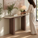 Close-up of Sudakivo Travertine Console Table, highlighting rounded rectangular top to show the product's overall form.