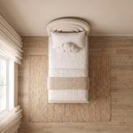 Additional view of Swaria Oatmeal Beige Kids Single Bed, showing upholstered frame with its construction clearly visible.