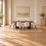 Tavolisa Wooden Oval 6-Seater Dining Table product view showing oval tabletop with rounded ends in a modern home setting.