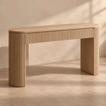 Terrolina Wooden Console Table featuring vertical fluted detailing and rounded tabletop edges in a clear product photograph.