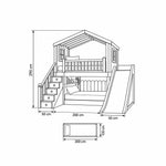 Tiekode Wooden Kids Bunk Bed with Slide and Storage Stairs dimensional outline indicating 300 cm wide and 290 cm high.