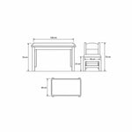 Tischona Kids Table with 2 Chairs size sketch showing straight wooden table legs; 100 cm wide, 60 cm deep and 70 cm high.