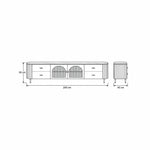 Tostemo White Marble Top TV Unit dimension guide with twin arched centre doors and labels of 200 cm wide and 50 cm high.