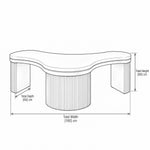 Triangy Fluted Curved Manicure Table drawing with a wide sculpted work surface, labelled 190 cm wide and 80 cm high.