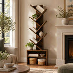 Twikarino Wooden V-Shelf Bookshelf & Open Storage Unit product view showing v-shaped open shelves in a modern home setting.