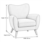 Dimensions for Twitlo Cream Wingback Accent Chair: 80 W x 80 D x 100 H cm, supporting accurate living room layout planning.