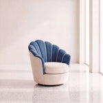 Umbriala Blue & Cream Modern Pedicure Chair product photo showing sculpted fan-style backrest in a clean studio setting.