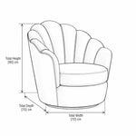 Umbriala Blue and Cream Modern Pedicure Chair diagram showing a fan-shaped backrest, with 70 cm wide and 90 cm high.