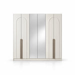 Weltwiyo 6 Door Wooden Wardrobe featuring a broad wardrobe frame alongside long wood-tone handles on a white background.