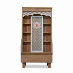 Alternate view of Anvaya Premium Wooden Finish Pooja Mandir with Om Panel, showing traditional jali arch and om motif.