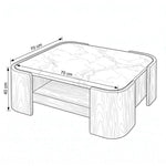 Yulmeno White Marble Coffee Table dimension guide showing 70 cm wide and 70 cm deep for living room layout planning.