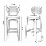 Zelendora Cane Back Wooden Bar Stool dimension guide showing 55 W x 50 D x 110 H cm for dining room layout planning.