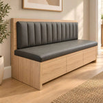 Zenoly Grey Storage Bench featuring channel-tufted backrest in a clear product photograph for a modern entryway interior.