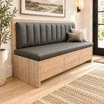 Alternate view of Zenoly Grey Storage Bench, showing channel-tufted backrest and padded seat in a balanced home interior.