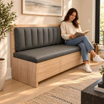 Additional view of Zenoly Grey Storage Bench, showing channel-tufted backrest and padded seat in a balanced home interior.