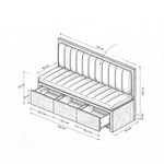 Zenoly Grey Storage Bench dimension guide showing 170 cm wide, 60 cm deep, and 100 cm high for entryway layout planning.