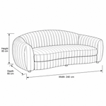 Zigzaro Beige Striped 3-Seater Sofa dimension guide showing 240 W x 80 D x 85 H cm for living room layout planning.