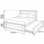 Zikroniya Wooden Kids Trundle Bed diagram showing an extended side trundle, with 210 cm long, 190 cm wide and 100 cm high.