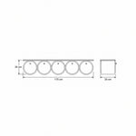 Zoverina Cream Glass Top TV Unit size sketch showing five circular storage fronts; 175 cm wide, 35 cm deep and 35 cm high.