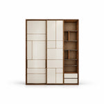Zushmira 6 Door Wardrobe with Side Shelves brings together two base drawers and a side shelf tower on a white background.