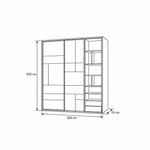Zushmira 6 Door Wardrobe with Side Shelves dimension guide with contrasting panel seams and labels of 200 × 55 × 220 cm.