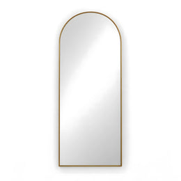 Alternate view of Schleno Gold Arched Wall Mirror, showing arched top and slim gold-tone frame in a modern home setting.
