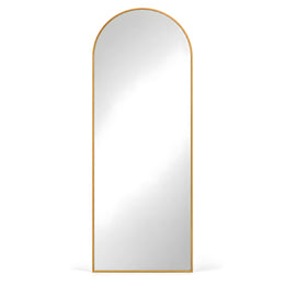 Alternate view of Antokina Gold Arched Floor Mirror, showing arched top and slim gold-tone frame in a modern home setting.