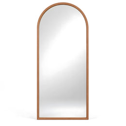 Alternate view of Soweekiya Arched Floor Mirror, showing arched top and natural wood frame for a modern bedroom interior.