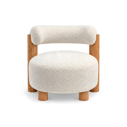 Alternate view of Lunasovy Cream Ottoman with Backrest, showing circular upholstered seat and padded curved backrest.