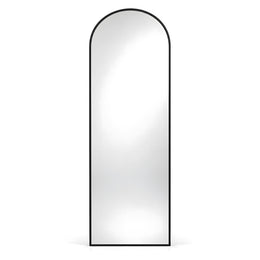 Alternate view of Antokina Black Arched Floor Mirror, showing arched top and slim gold-tone frame in a modern home setting.