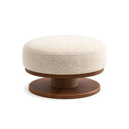 Alternate view of Pierolina Beige Pedestal Ottoman, showing round padded top and piped edge in a balanced home interior.