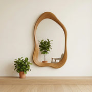 Asymmetric Organic Pebble Wood Wall Mirror