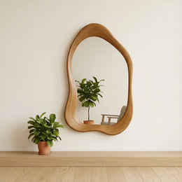 Asymmetric Organic Pebble Wood Wall Mirror