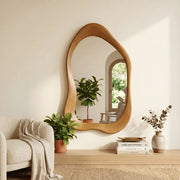 Asymmetric Organic Pebble Wood Wall Mirror