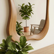 Asymmetric Organic Pebble Wood Wall Mirror